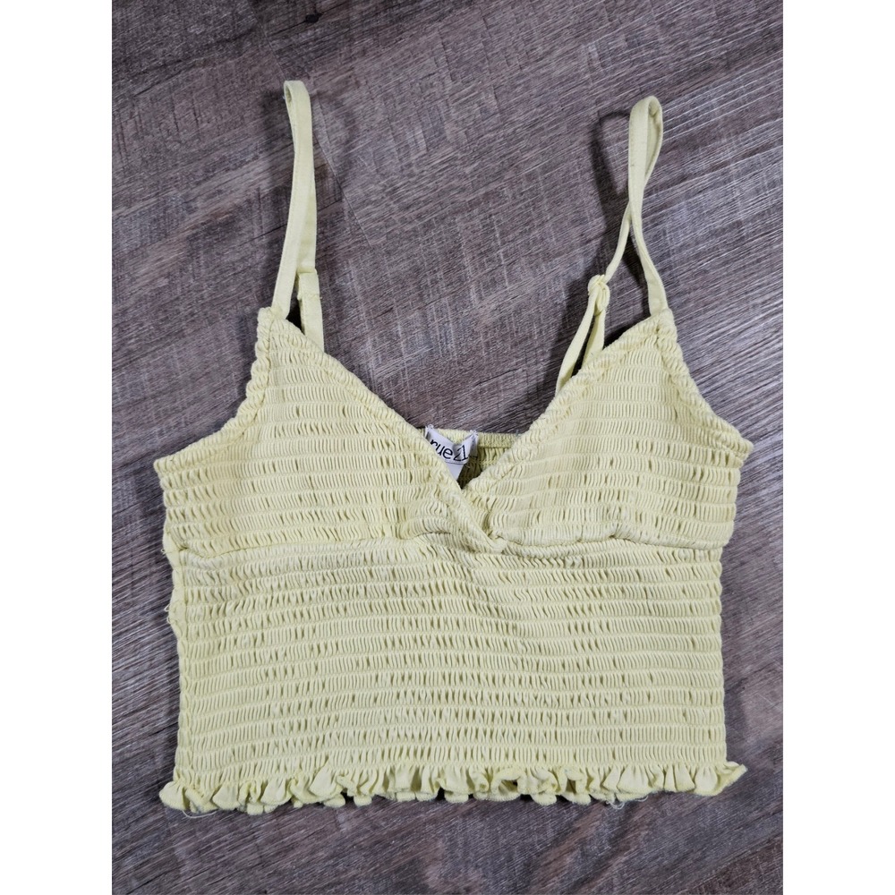 Rue21 Womens Smocked Crop Top Pale Yellow/green V-Neck Adjustable Cami Medium